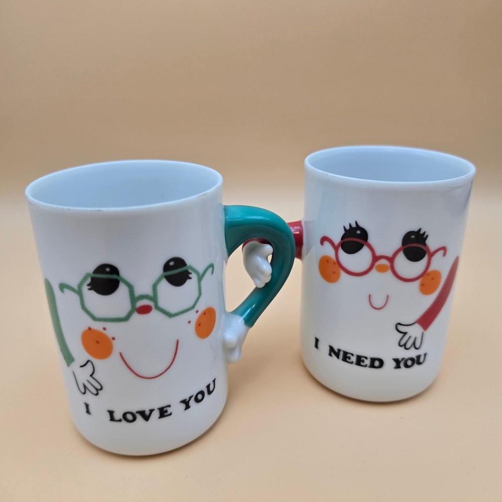 Vintage 1976 Mug People by Papel Interlocking Couple Mugs I Love You I Need You